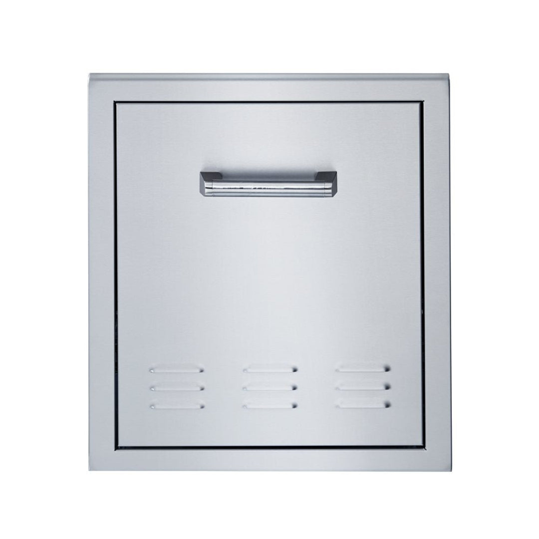 Stainless steel vented outdoor kitchen access door with tubular bar handle for built-in grill island trash or storage pull-out, model 112-bsaw2022