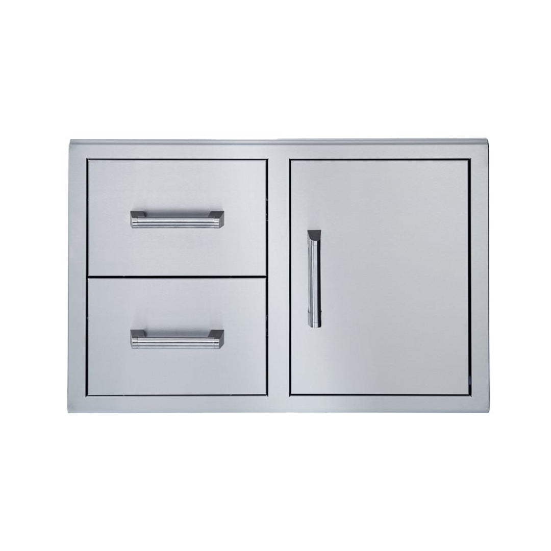 112-BSAW3422SD1 stainless steel built-in outdoor kitchen drawer and access door combo with two left drawers and single right door, flush-mount grill island storage