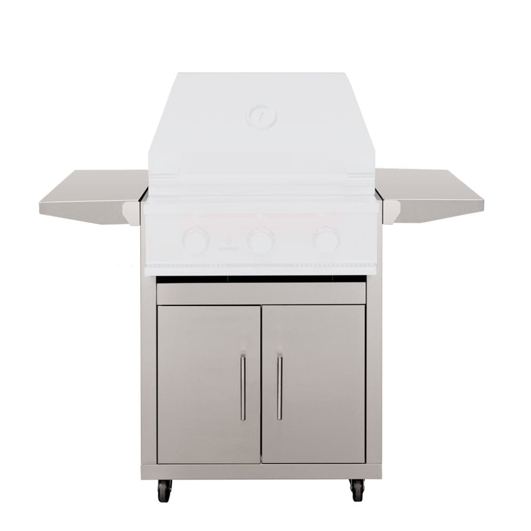 TF-25DC stainless steel rolling outdoor grill cart with double-door storage cabinet, side shelves and caster wheels for 25-inch gas grill