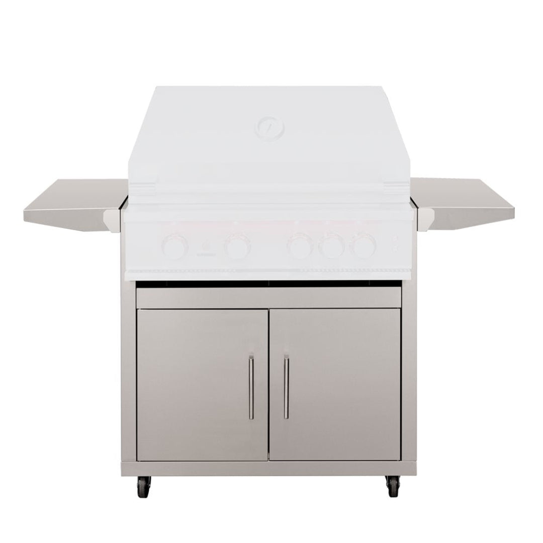 TF-32DC 32-inch stainless steel grill cart base with double-door cabinet, side shelves and caster wheels for outdoor kitchen