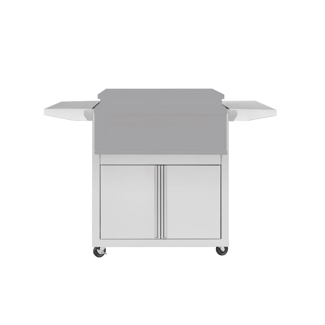 Trueflame stainless steel rolling outdoor grill cart with double-door storage, folding side shelves and caster wheels