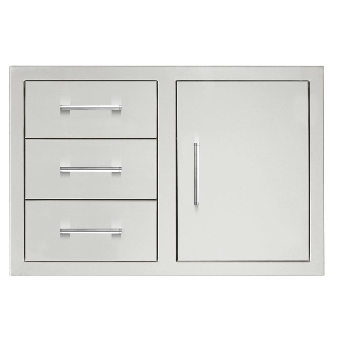 DC3-33 stainless steel outdoor kitchen built-in cabinet with three left drawers and single right access door, 33-inch