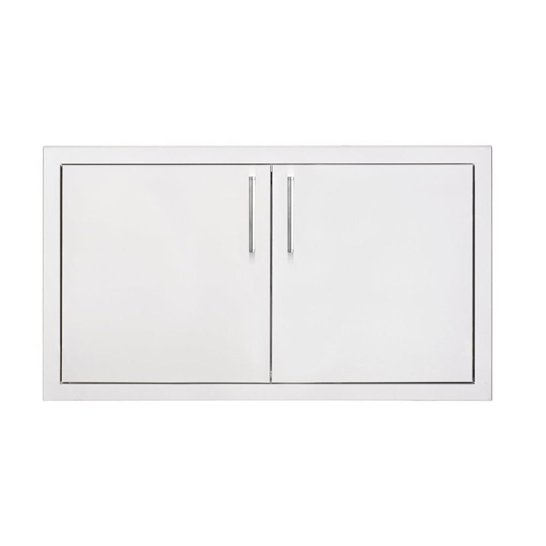 Trueflame TF-DD-30-A 30-inch white double access door for outdoor kitchen cabinet with stainless steel vertical handles