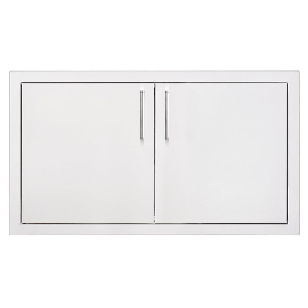 Trueflame 33-inch white double access door for outdoor kitchen, flush-mount powder-coated metal cabinet doors with stainless steel vertical handles
