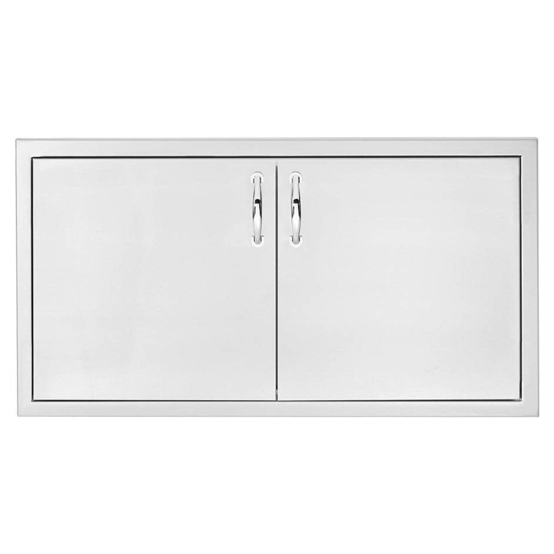 36-inch stainless steel double access door model 125-TF-DD-36 for outdoor kitchen island cabinet, flush frame with dual pull handles