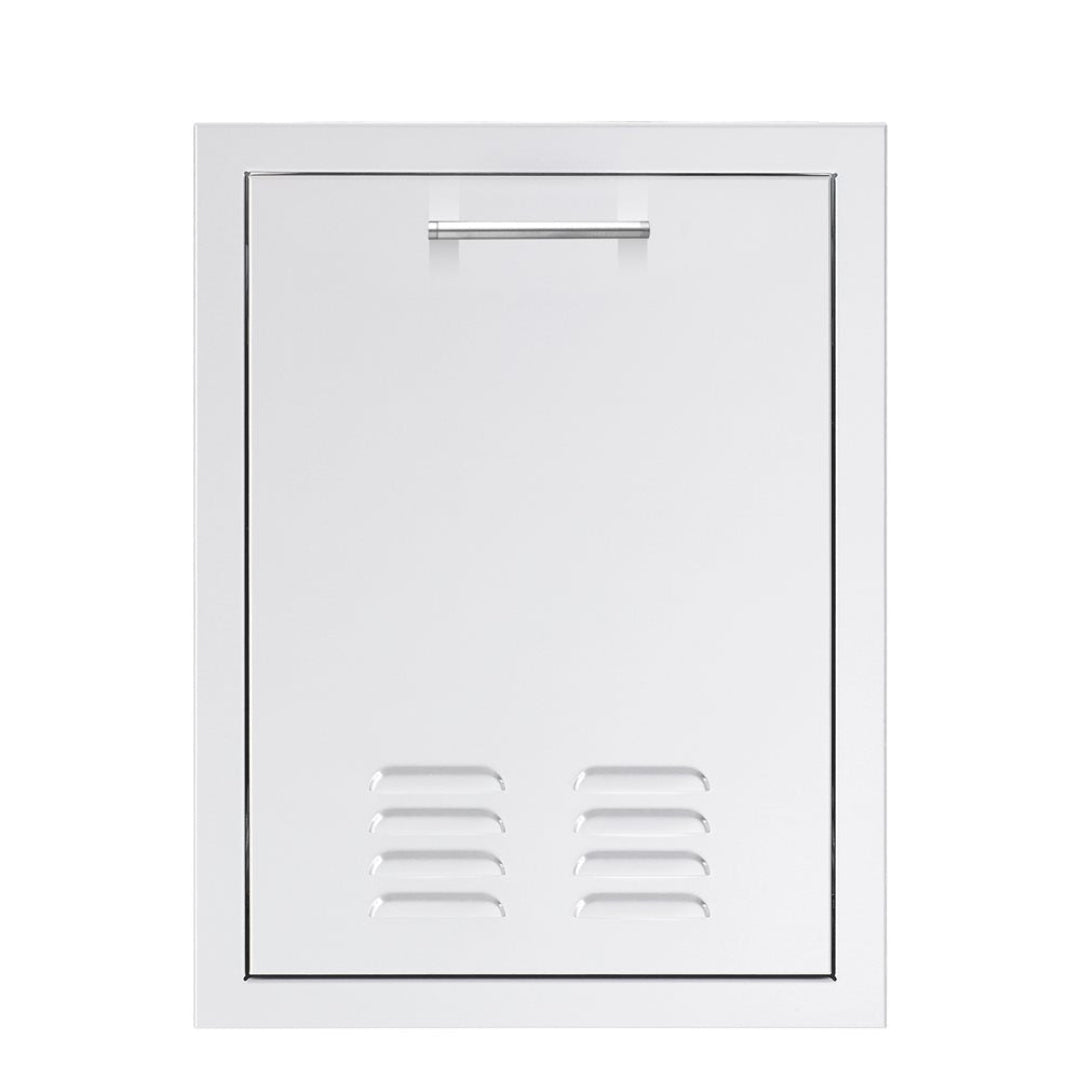 Trueflame TF-DR1-20LP white vented outdoor kitchen access door with stainless steel pull handle and lower louver vents