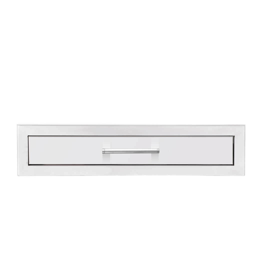 Trueflame TF-DR1-26U stainless steel 26-inch outdoor kitchen pull-out trash drawer, flush-mount drawer front with centered bar handle