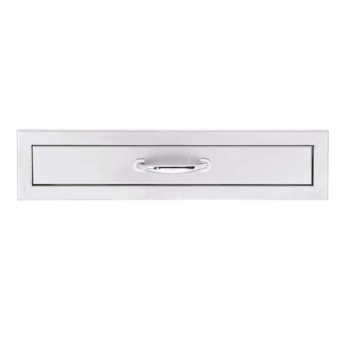 Trueflame TF-DR1-26U1 26-inch stainless steel outdoor kitchen drawer front with polished pull handle for built-in grill cabinets
