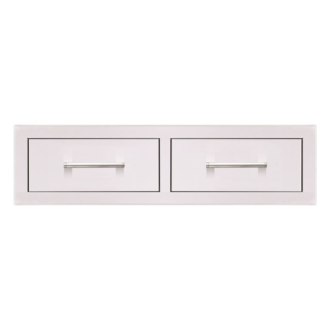 Trueflame TF-DR2-32H-A1 32-inch white double drawer access panel for built-in outdoor kitchen with stainless handles