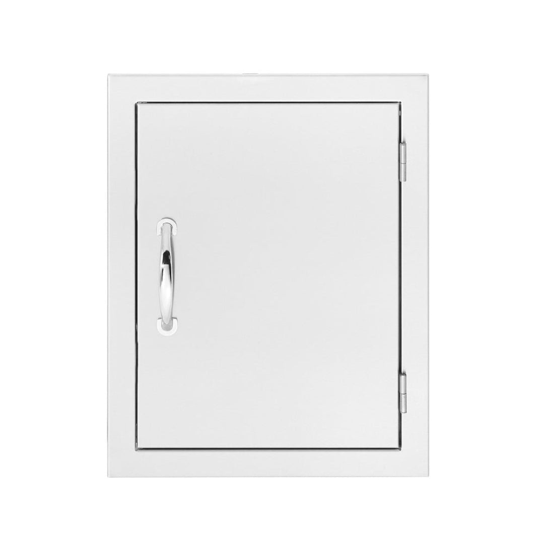 Trueflame tf-dv-18 stainless steel outdoor kitchen access door for BBQ island cabinets, right-hinged with polished pull handle