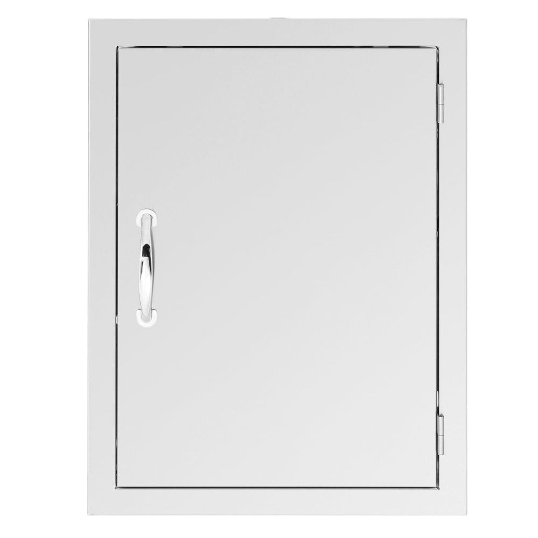 Trueflame stainless steel outdoor kitchen access door model 125-TF-DV-20M1, hinged service door with polished pull handle