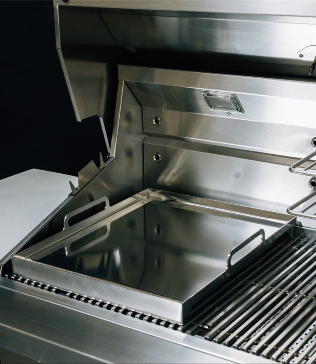 Vine & Flame 14in stainless steel griddle pan with handles for built-in gas grill, heavy-duty grease tray for outdoor kitchen