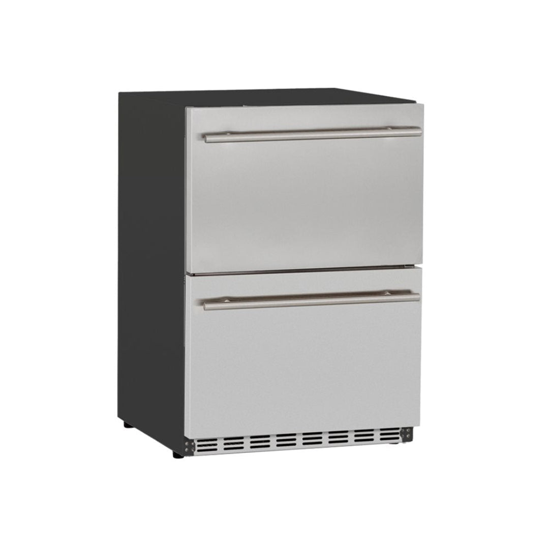 Vine & Flame 24-inch stainless steel built-in two-drawer undercounter refrigerator for outdoor kitchen model 125-TF-RFR-24DR2