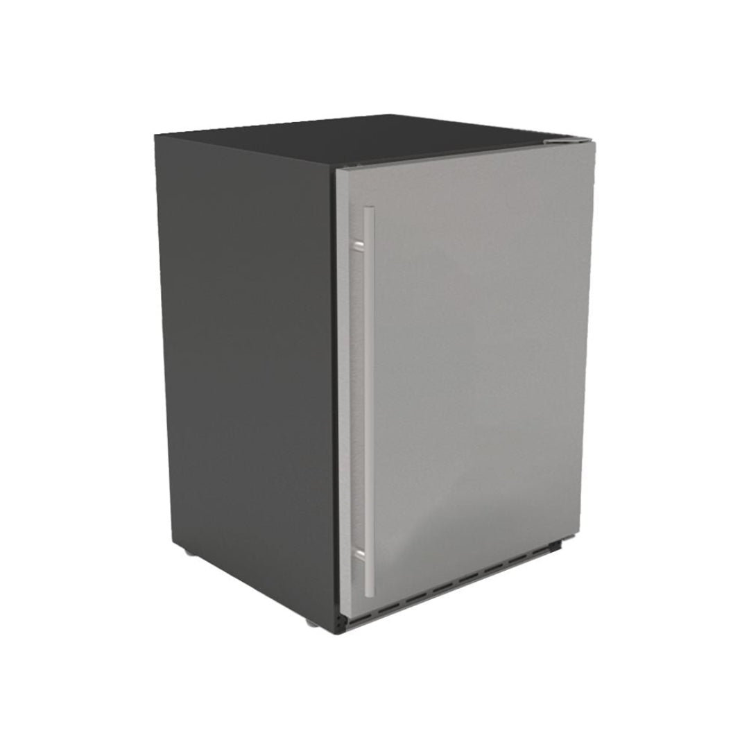 Vine & Flame 125-TF-RFR-24S 24-inch stainless steel undercounter built-in outdoor beverage refrigerator cooler single-door with vertical bar handle and black cabinet