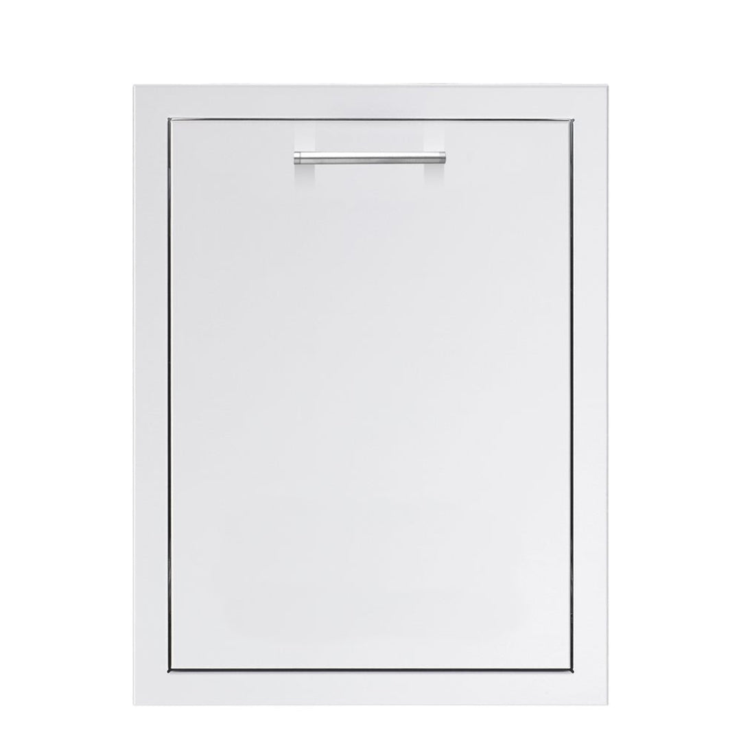 20-inch white outdoor kitchen trash door panel, Trueflame TF-TD2-20, centered stainless steel bar handle