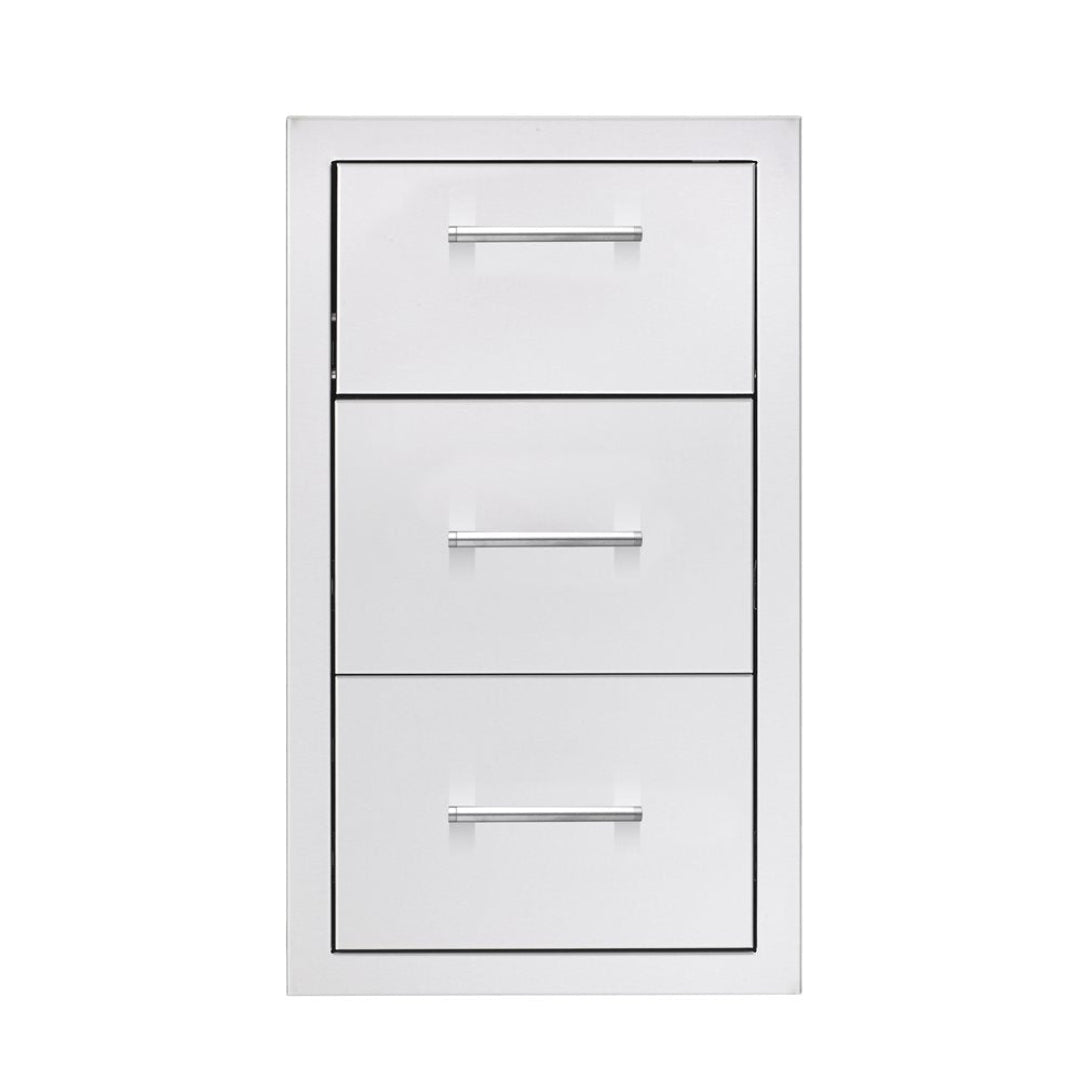Trueflame TF-TDC-17 white 17-inch built-in outdoor kitchen 3-drawer cabinet with stainless bar handles
