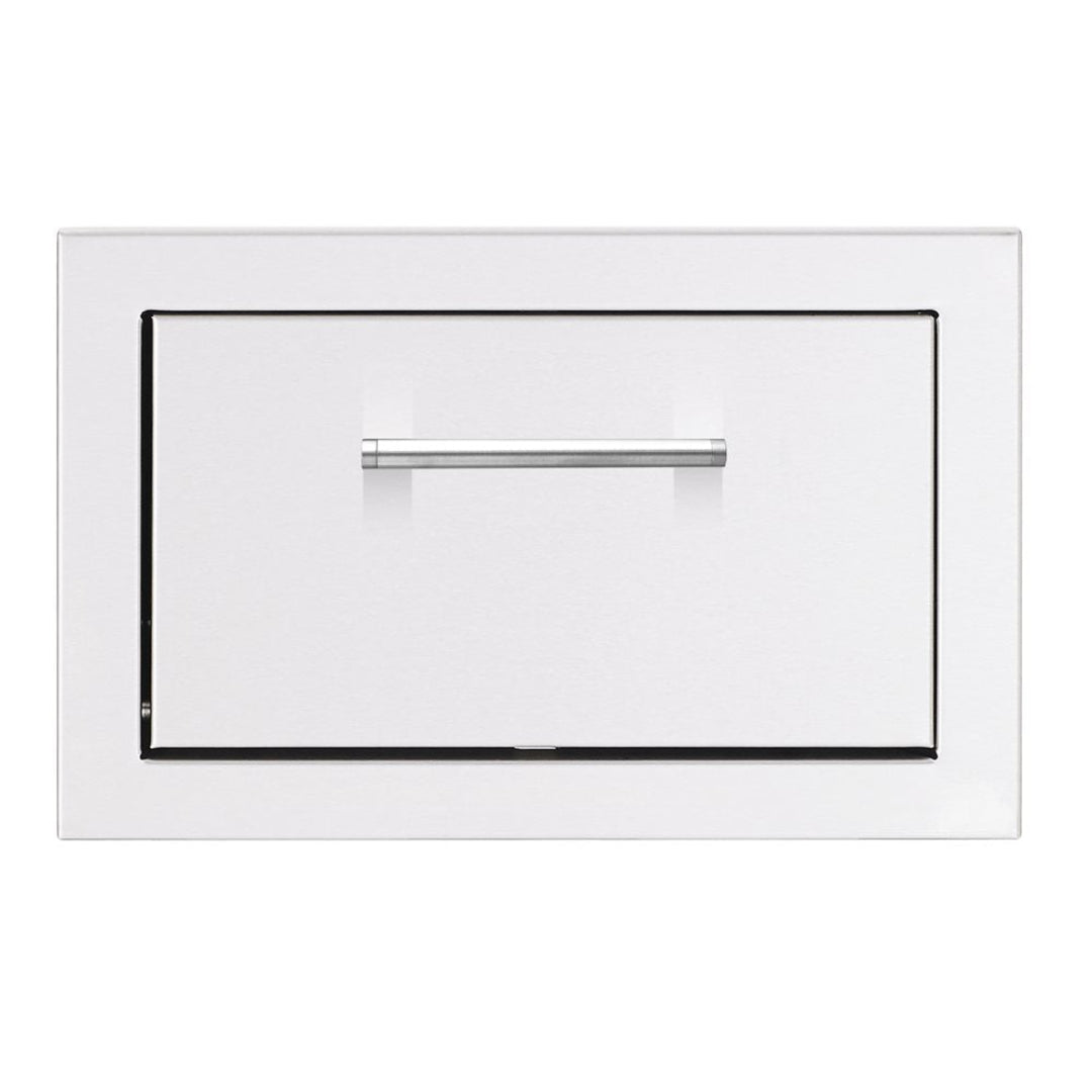 Trueflame TF-TH-17-A1 17-inch white outdoor kitchen trash door with stainless steel bar handle, built-in trash drawer face