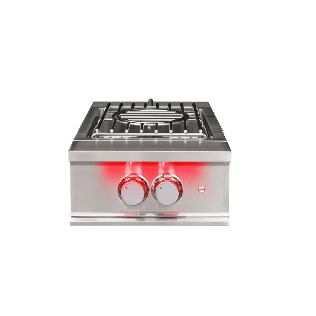 Vine & Flame TFPB-LP1 stainless steel built-in propane (LP) single side burner for outdoor kitchen with cast-iron grate and red LED illuminated control knobs