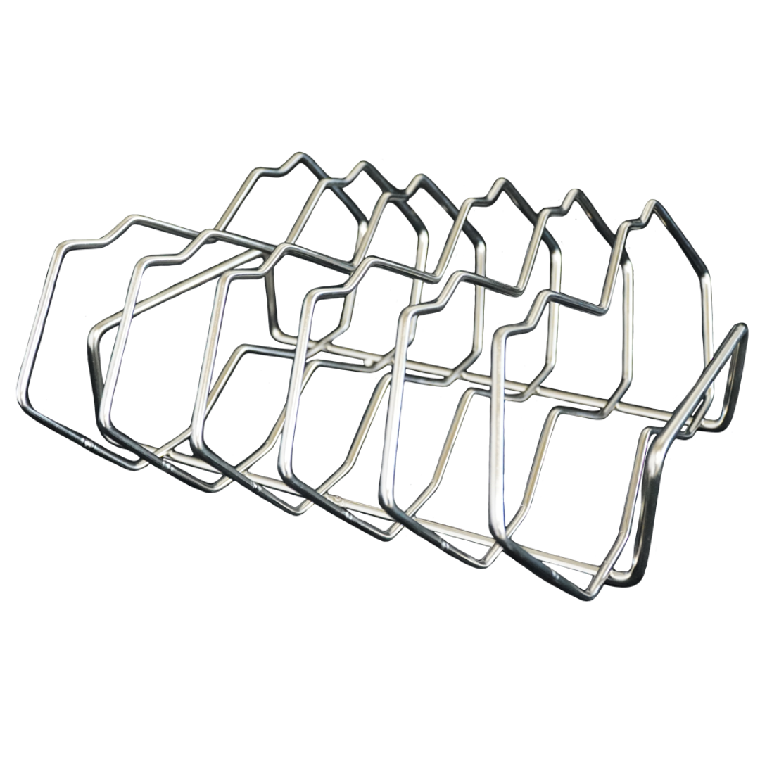 Stainless steel vertical rib rack for smoker and grill, multi-slot wire holder for smoking multiple slabs of pork or beef ribs