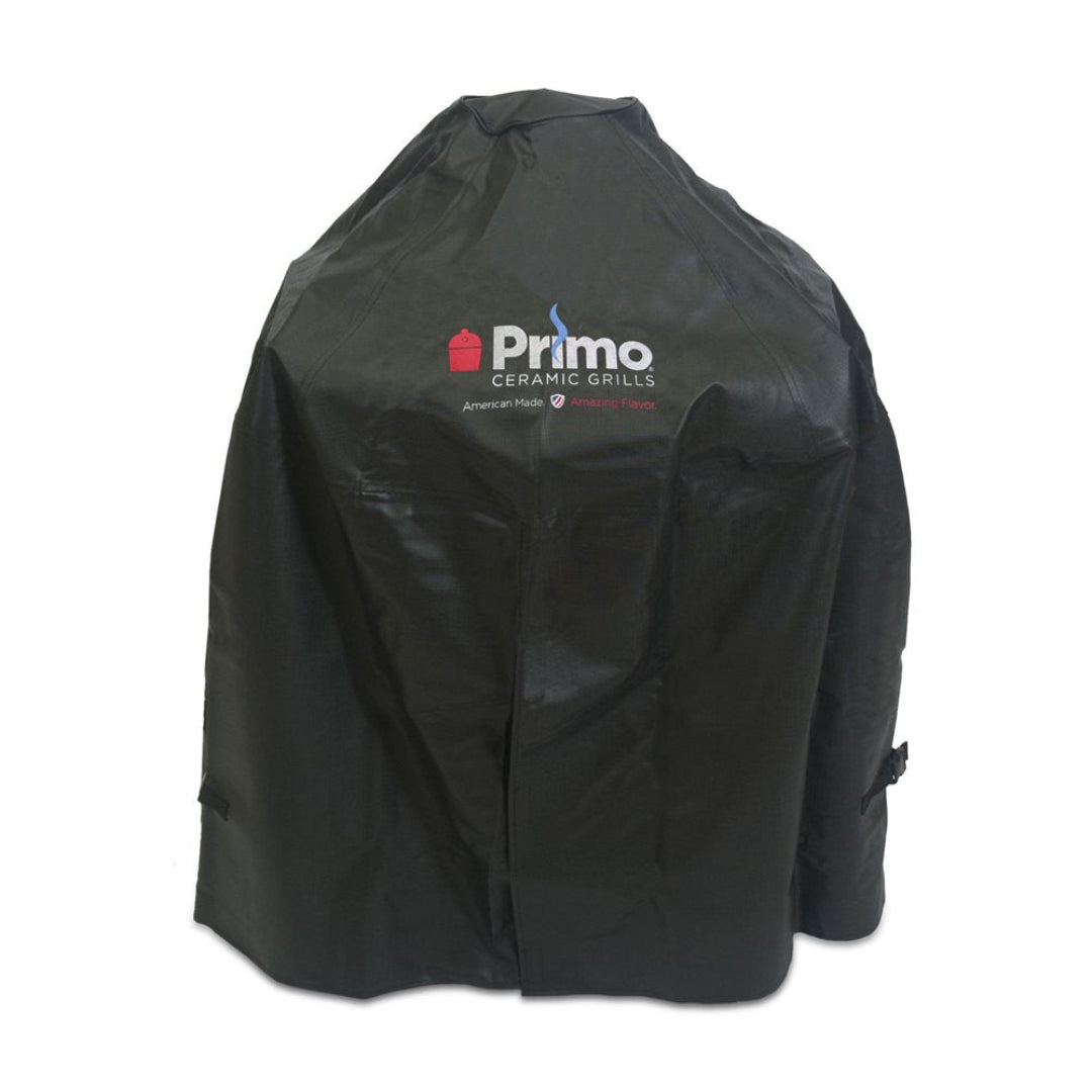 Primo Ceramic Grills black heavy-duty weatherproof protective cover for kamado-style ceramic grills with Primo logo