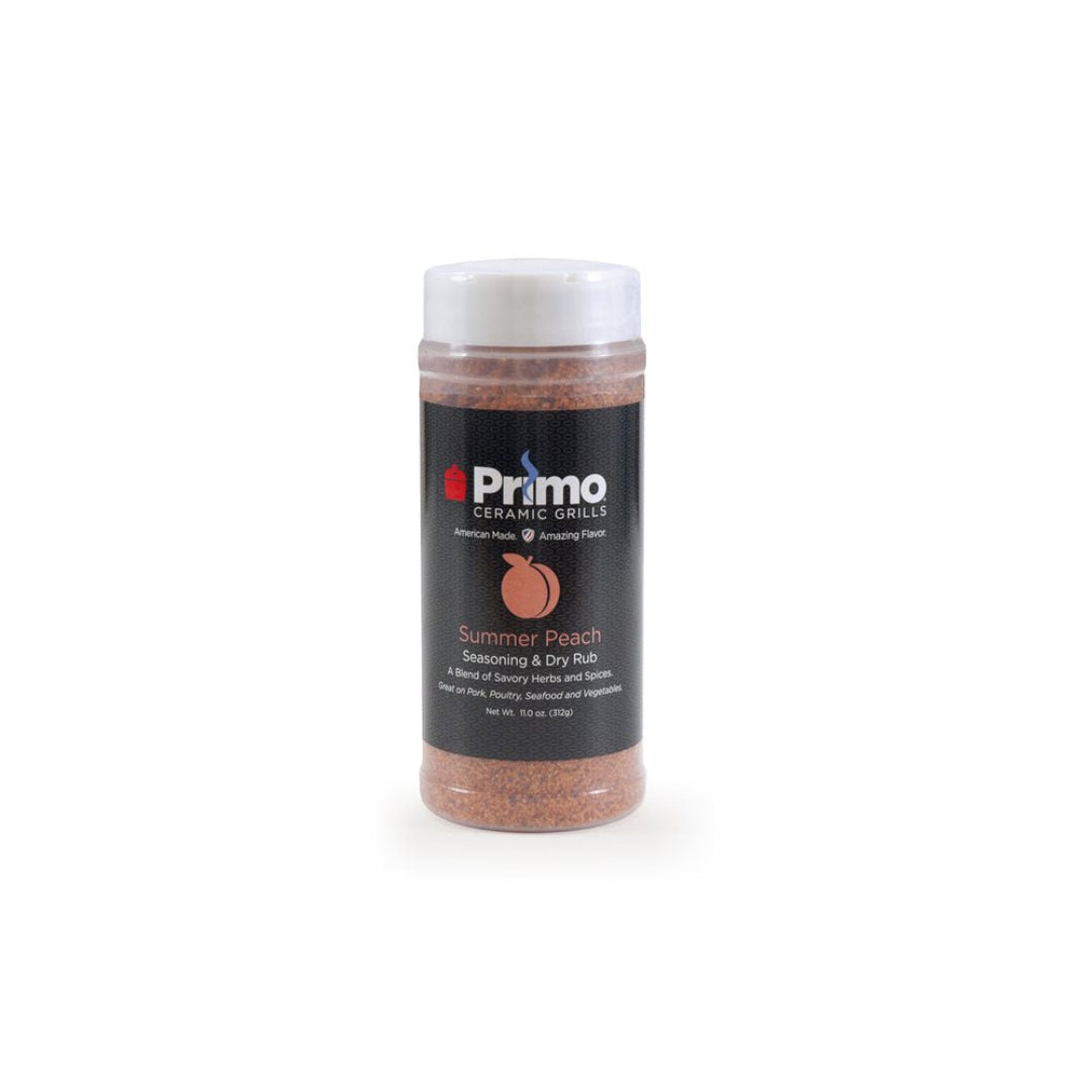 Primo Ceramic Grills Summer Peach Seasoning & Dry Rub 11 oz shaker bottle, peach BBQ rub for pork poultry seafood and vegetables, savory herb and spice blend for ceramic grills