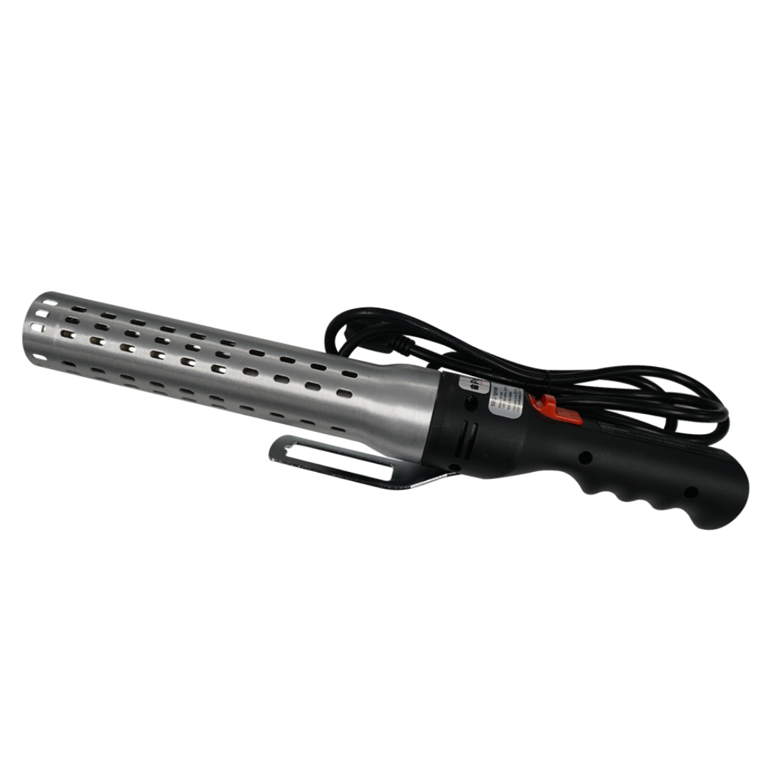 Vine & Flame PGE handheld electric charcoal and wood fire starter for fire pits, grills and fireplaces, stainless steel perforated heating tube, black ergonomic handle with safety switch and power cord