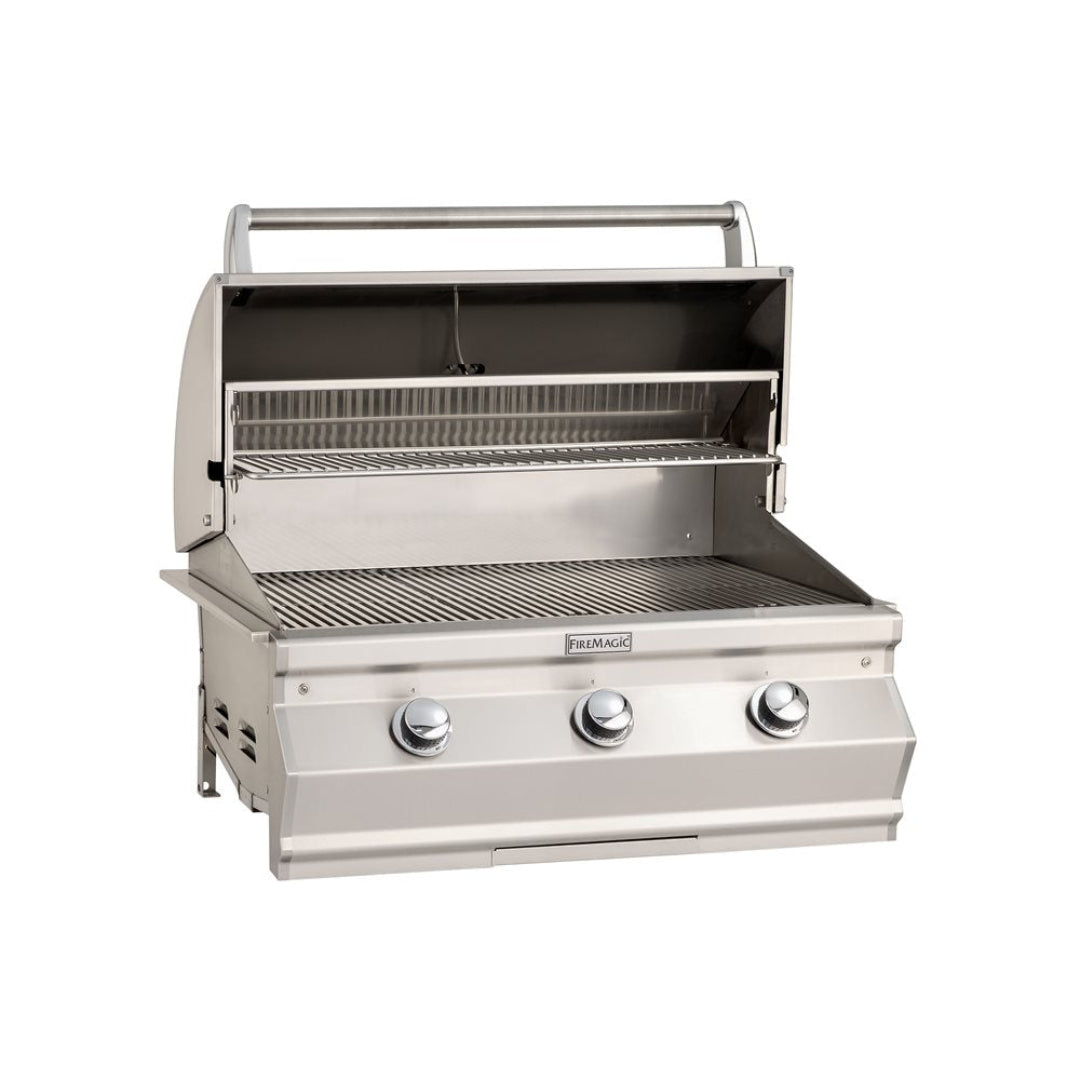 FireMagic C540i 3-burner stainless steel built-in gas grill head with open hood, warming rack and heavy-duty cooking grates for outdoor kitchen - Fire Magic