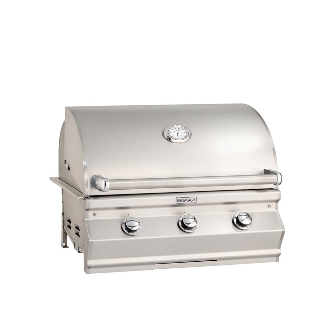 Fire Magic C540i 3-burner stainless steel built-in gas grill head with lid thermometer and tubular handle for outdoor kitchen