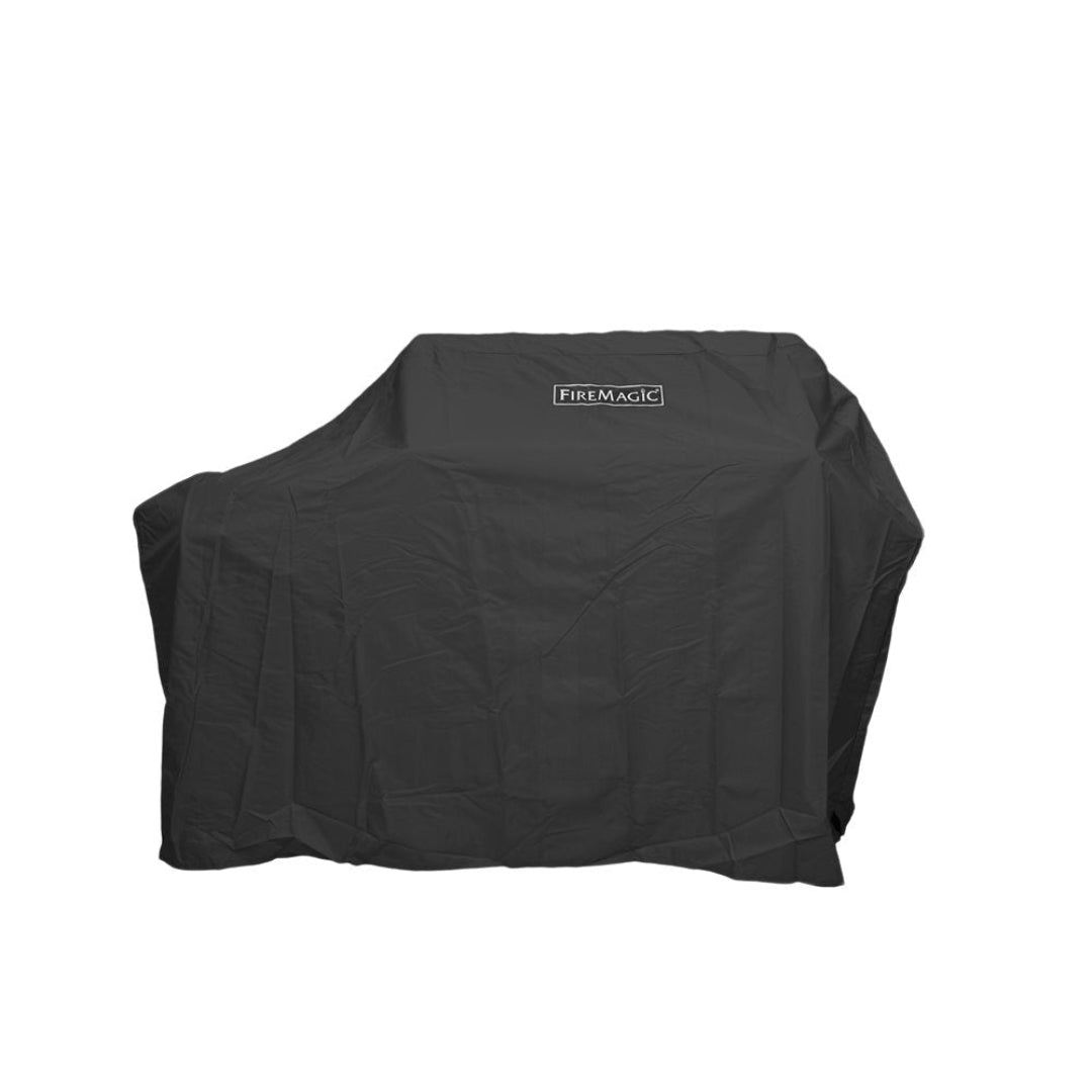 FireMagic 192-25125-20F black outdoor gas grill cover with FireMagic logo, full-size protective cover for built-in and freestanding BBQ grills