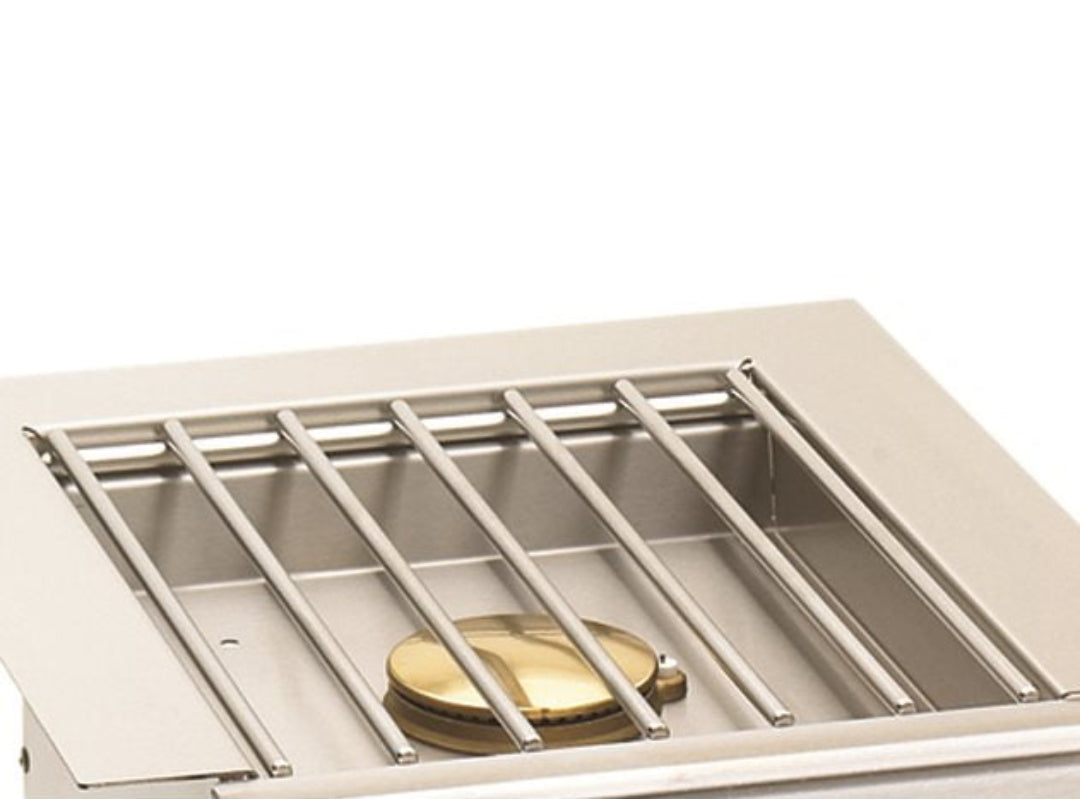 3545 recessed stainless steel drop-in single gas warming burner with removable tubular stainless cooking grate and brass burner cap for outdoor kitchen side burner or warming drawer