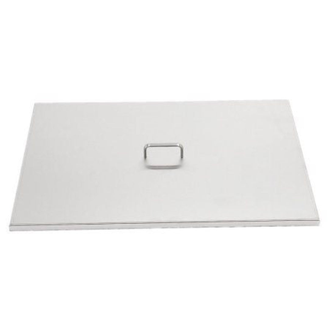 Replacement stainless steel rectangular pizza oven lid with center handle for outdoor wood-fired pizza ovens, masonry ovens and grills