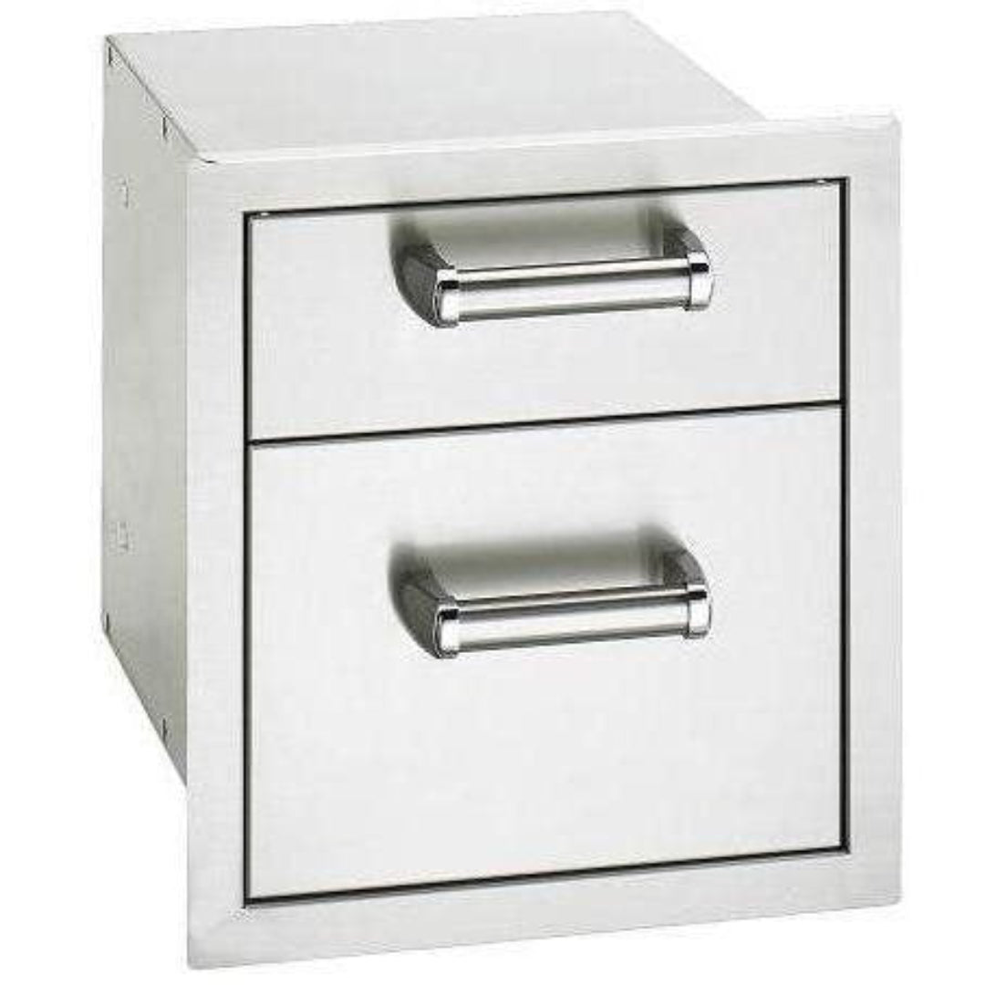 stainless steel built-in two-drawer outdoor kitchen storage drawer with polished bar handles (model 53802SC1)