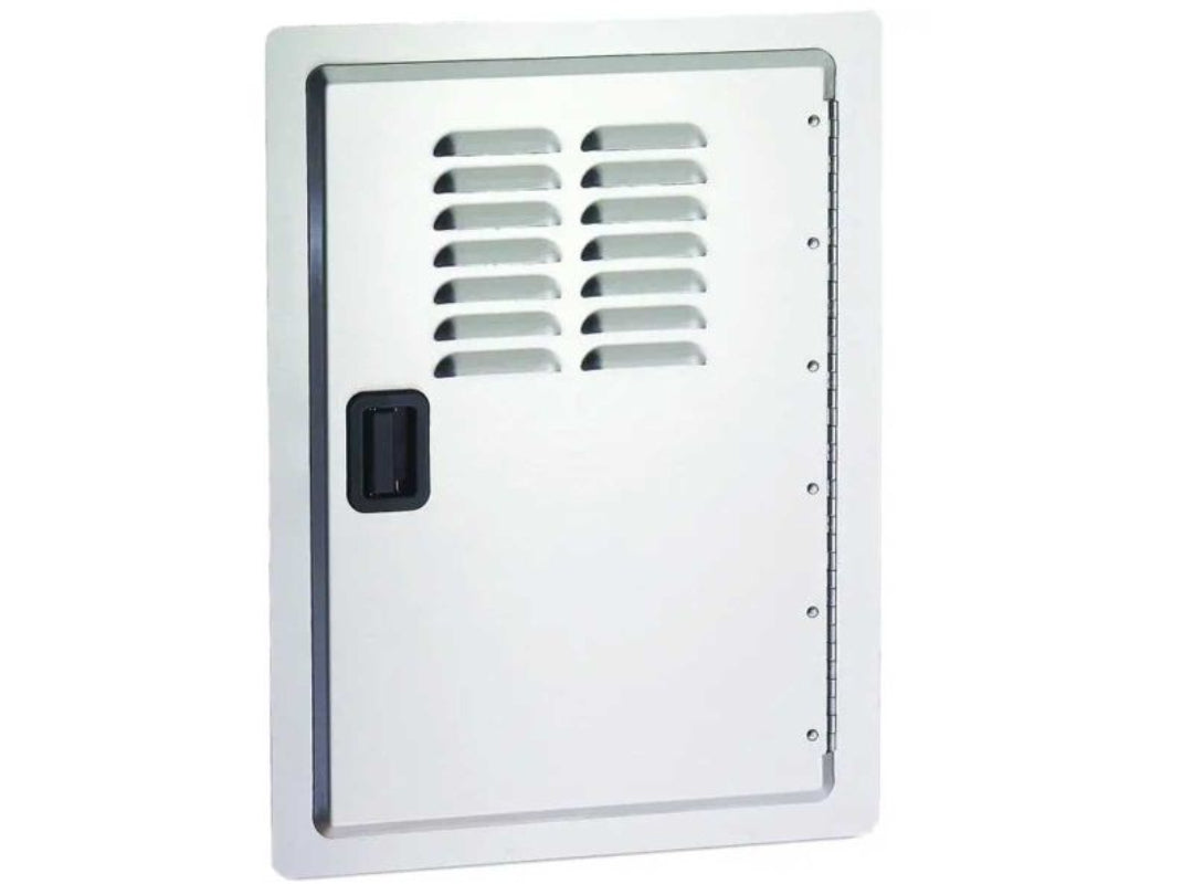 20x14 SDV white louvered RV water heater access door replacement with recessed black latch and piano hinge