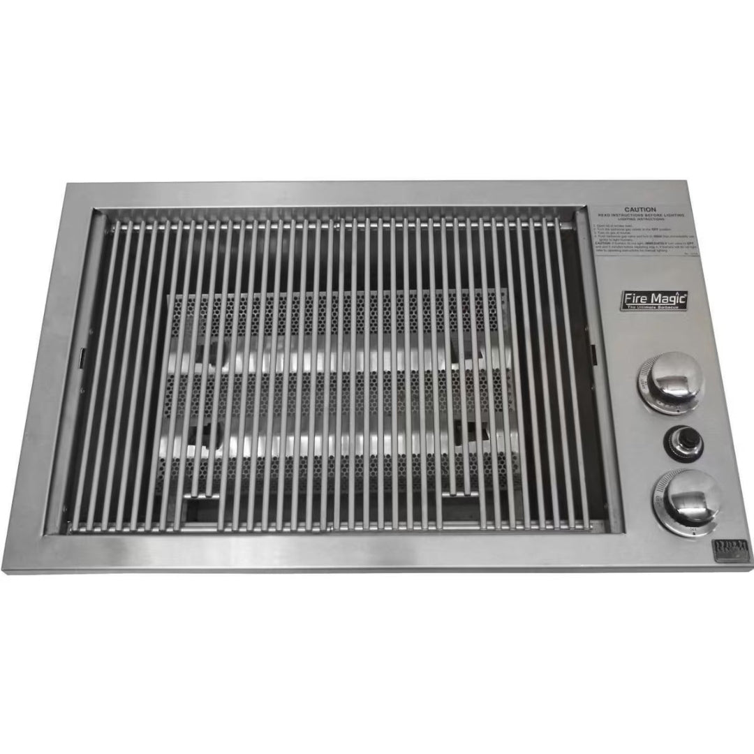 Fire Magic built-in stainless steel infrared gas grill insert with stainless cooking grates, perforated burner panels and dual control knobs, model 3C-S1S1P-A