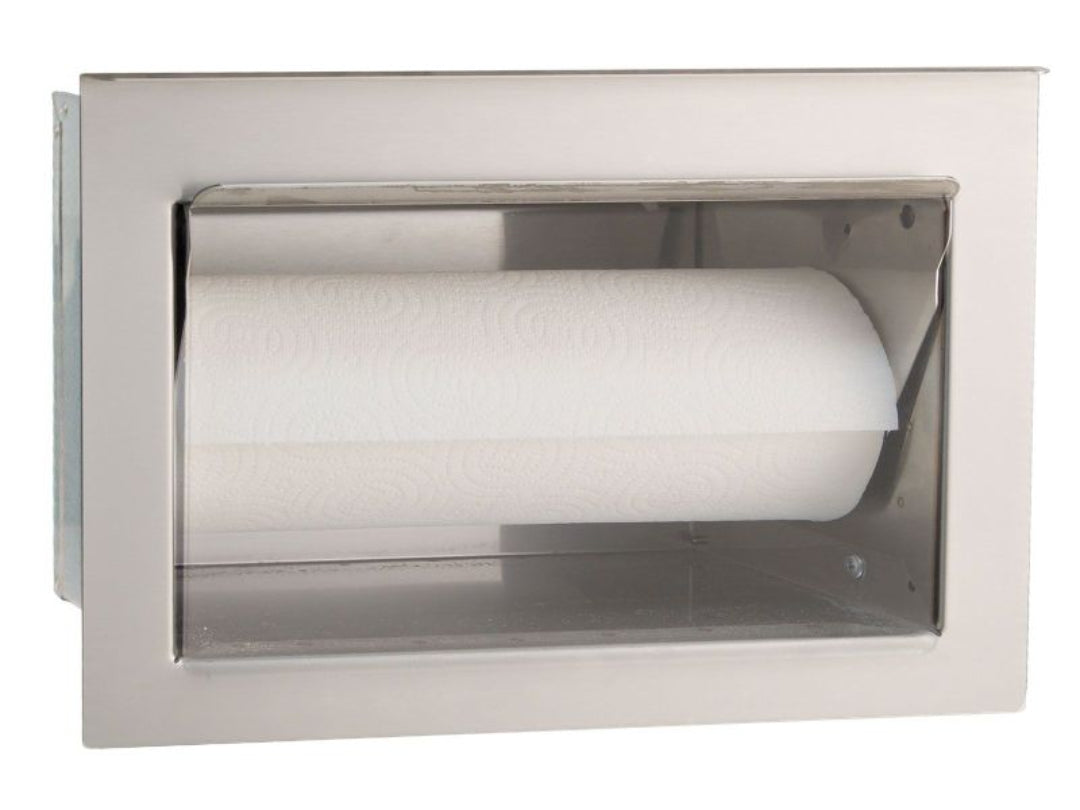 Stainless steel recessed built-in paper towel holder — flush-mount in-wall single-roll dispenser for kitchen cabinets, RVs and bars