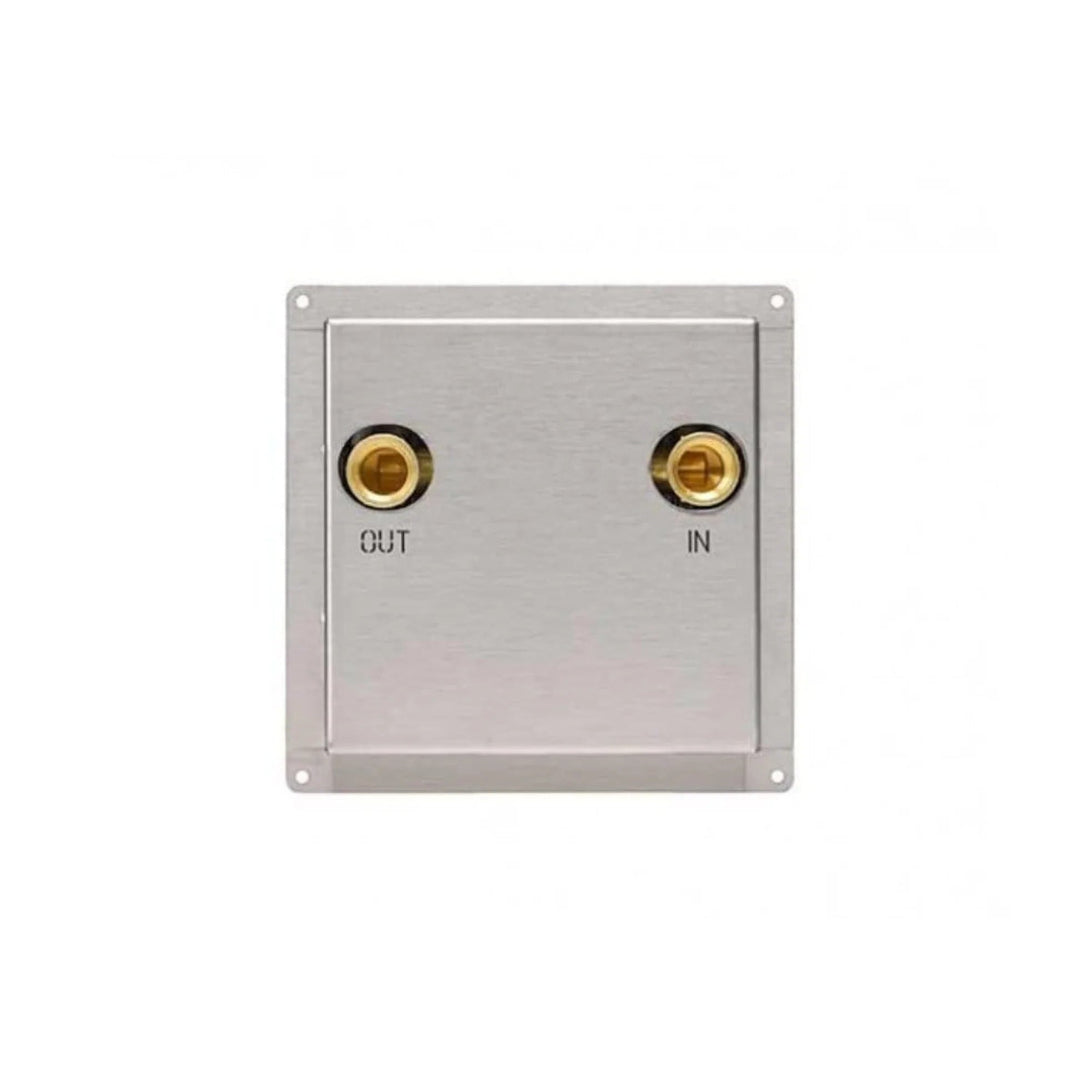 5521-13T stainless steel recessed dual RCA pass-through wall plate with gold-plated female IN and OUT connectors