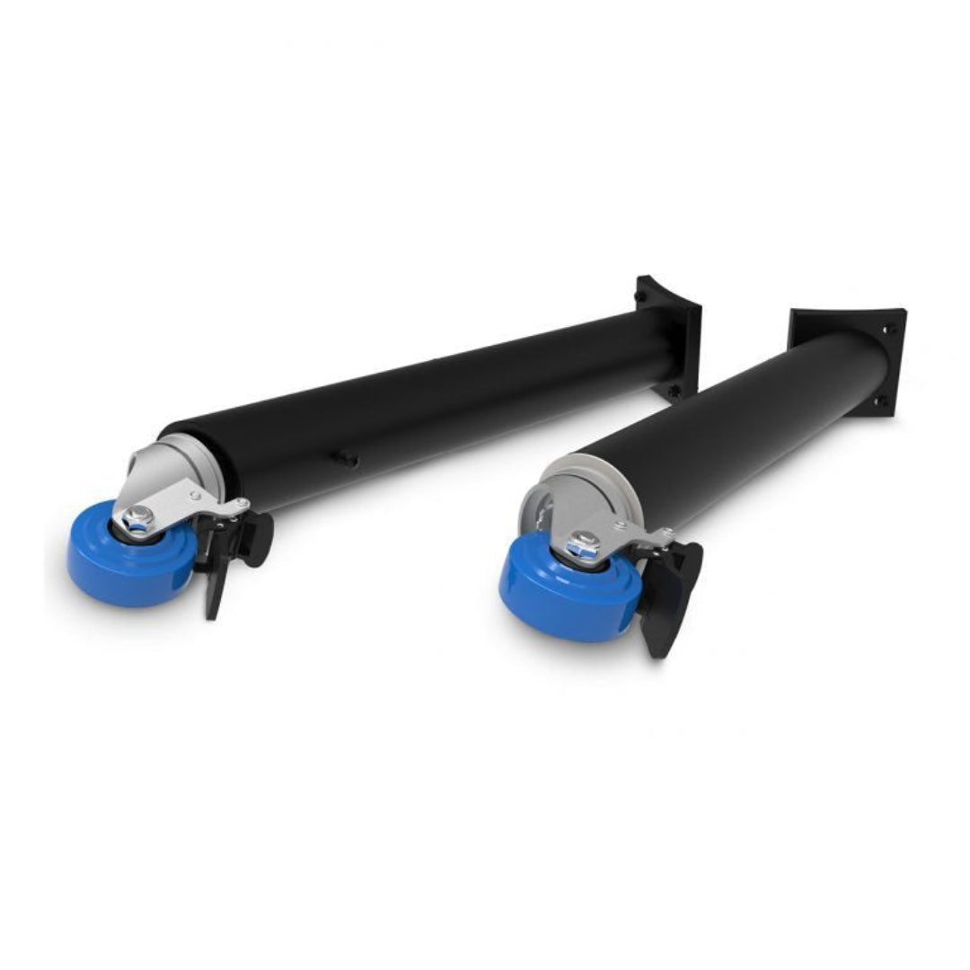 Caster Wheels, Broil King, Regal Pellet Grill Accessory, black leg extensions with locking blue swivel wheels for enhanced mobility