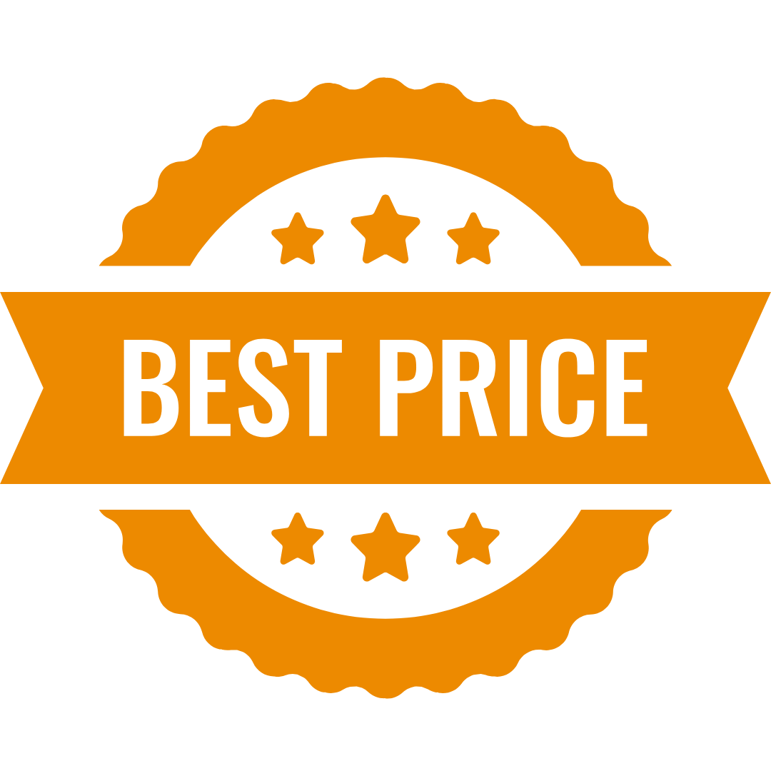 Orange Best Price badge for Vine and Flame candle sale - discount seal for outdoor citronella torches and hurricane vases