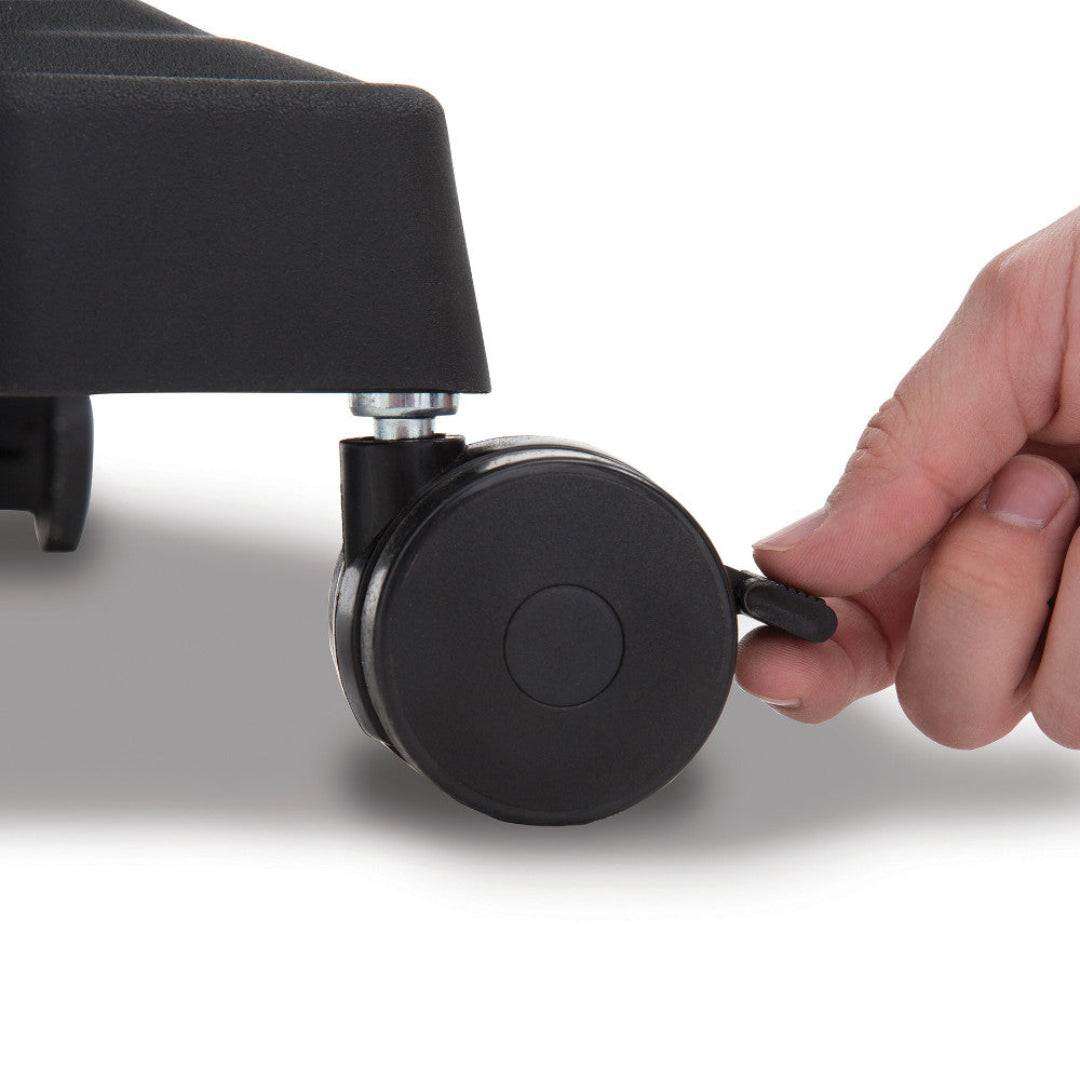 Locking caster wheel, Broil King grill base, mobility feature, hand engaging brake