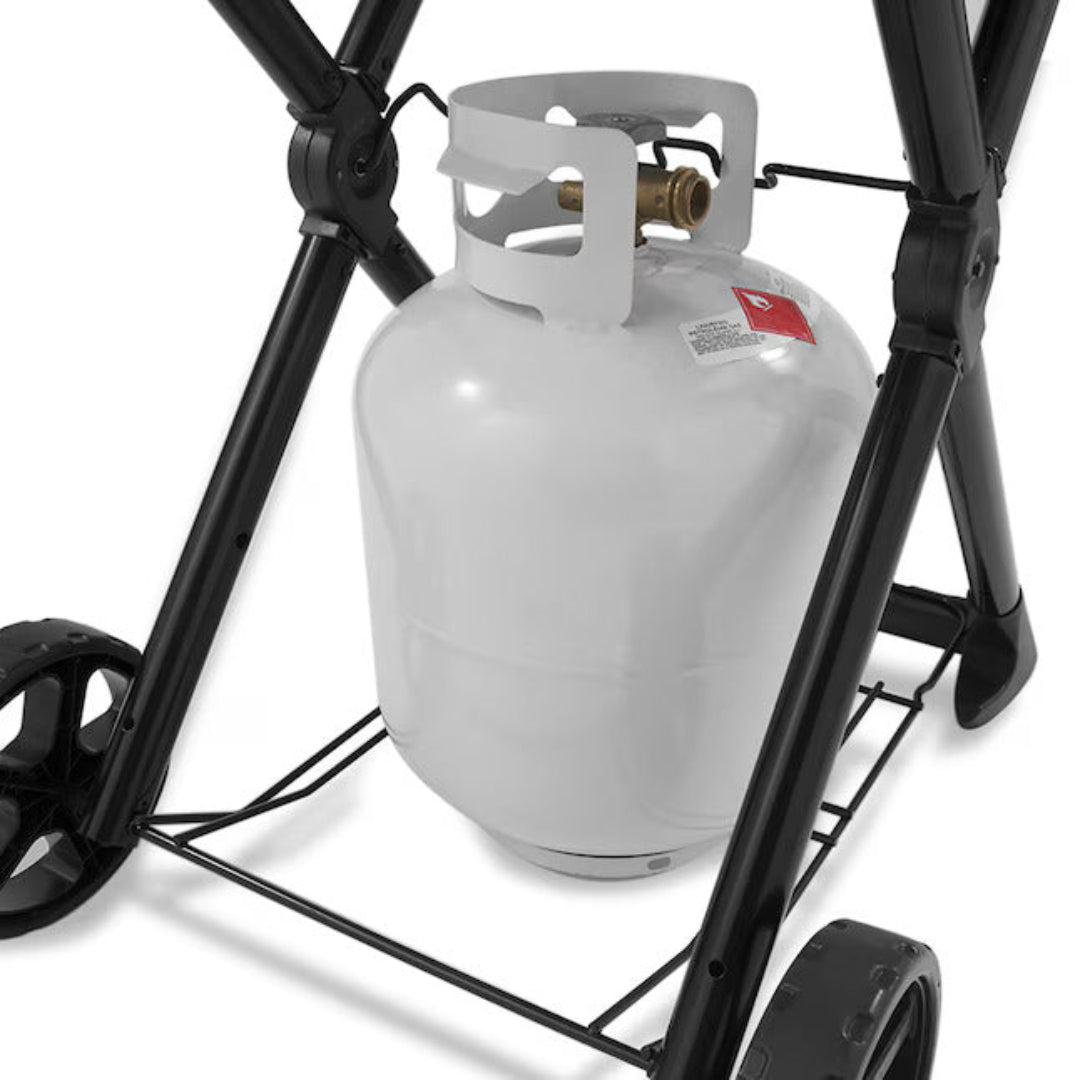 Propane tank, Broil King portable grill lower tank storage frame with wheels and steel support bracket