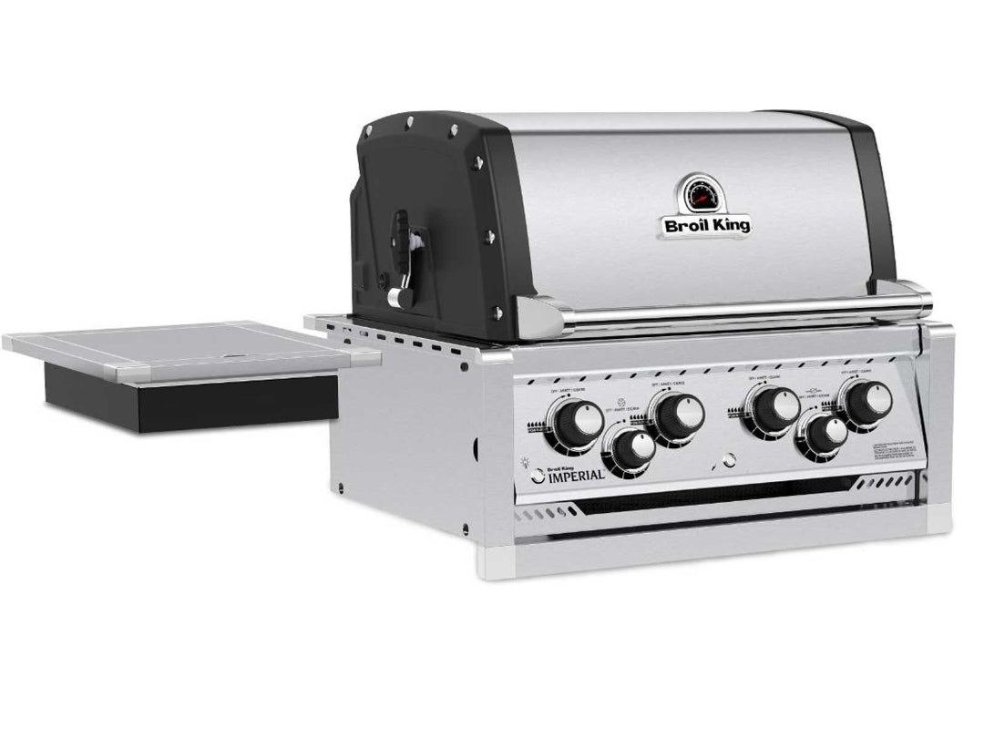 Broil King Imperial built-in gas grill with closed hood and stainless steel side burner