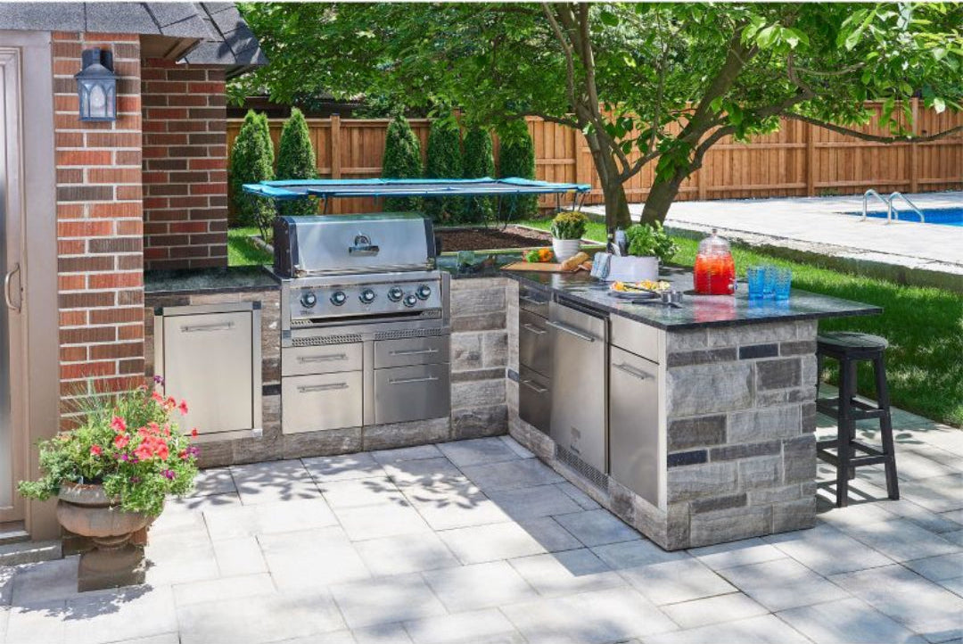 Vine & Flame 53914SC-L2 stainless steel left-hinged access door with tubular handle for outdoor kitchen grill fireplace