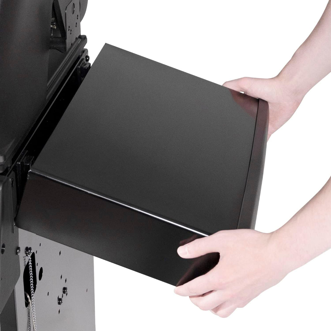 Removable side shelf, Broil King, Crown Series, tool-free side shelf disassembly for compact storage and portability