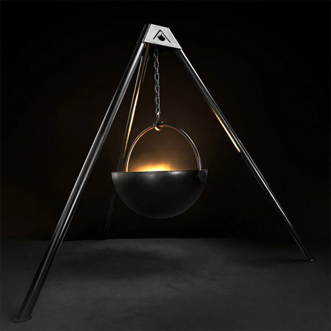 CC-51001 hanging cauldron fire bowl on tripod with adjustable chain, portable outdoor metal campfire pit for patio, garden and camping