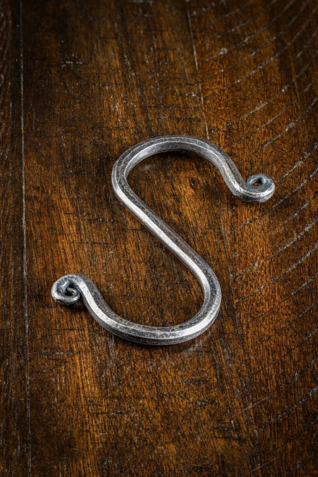 Hand-forged wrought iron S-hook CC-90003 by VineandFlame, rustic blacksmith S-hook with curled scroll ends for hanging pots, lanterns, fireplace tools