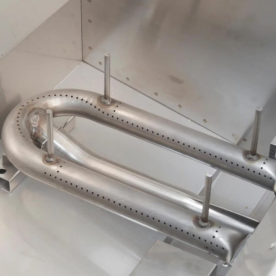 Choice Series stainless steel U-shaped dual-tube replacement gas grill burner assembly with perforated flame ports and mounting studs