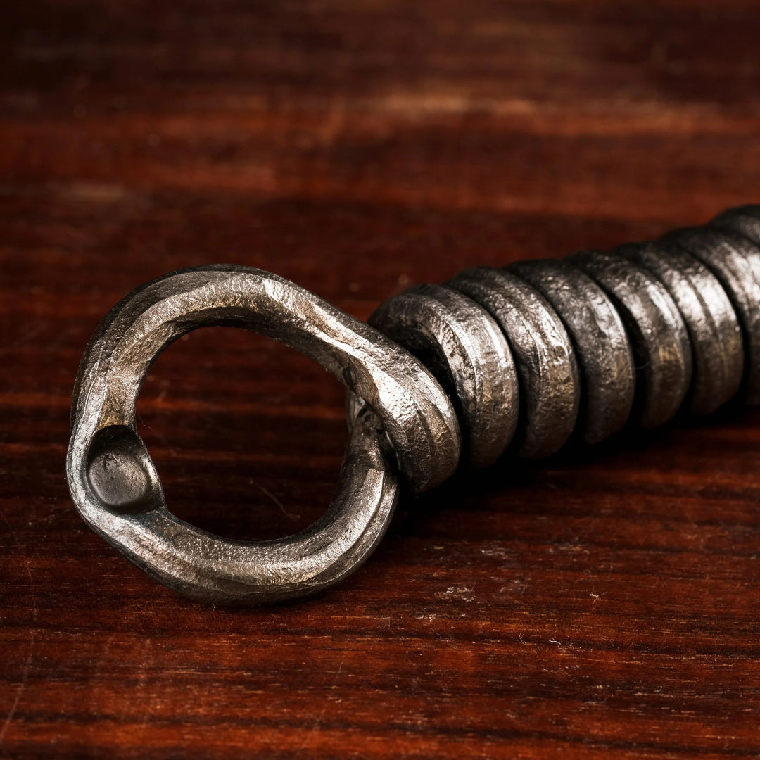 hand-forged iron Cowboy Cauldron pigtail pot hook, coiled hanger loop for hanging cauldrons over campfire or fireplace