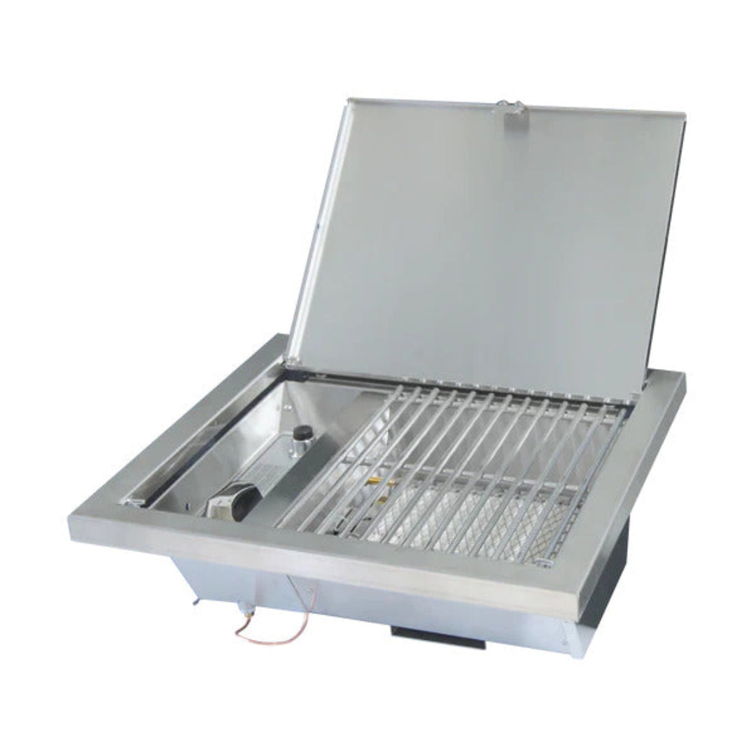 Vine and Flame DPA151N stainless steel built-in gas drop-in grill insert with hinged lid and removable cooking grates for outdoor kitchen