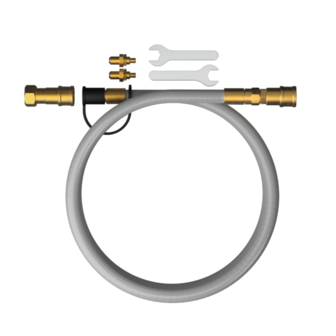 HALO Versa 16 Natural Gas Conversion Kit HZ-3001-A — 10 ft gray rubber hose with brass quick-disconnect fittings, two brass orifices and two white installation wrenches