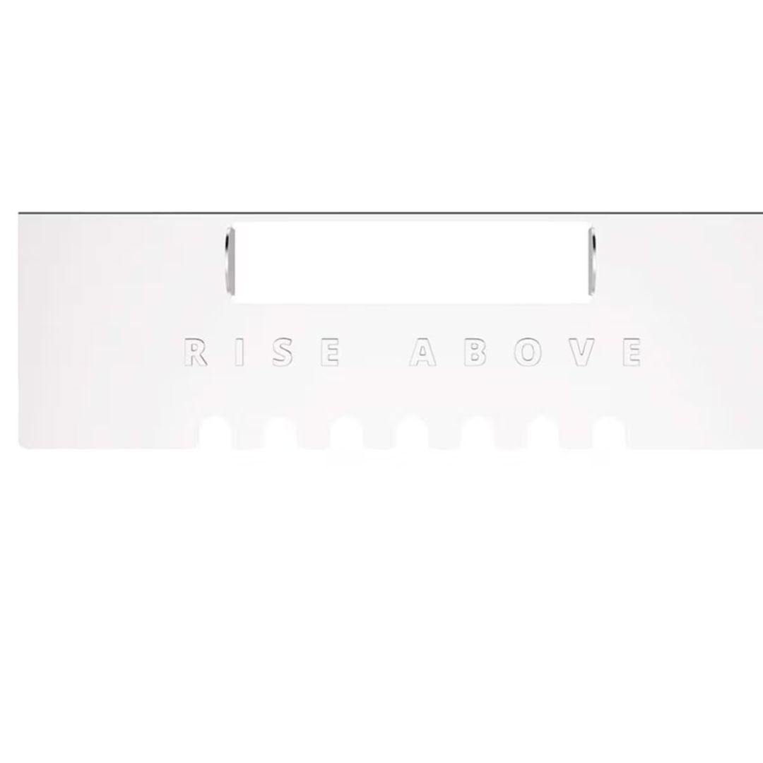 HALO HZ-3013 stainless steel slotted grease-trap gate for Elite griddles with rectangular handle cutout and "RISE ABOVE" embossed logo